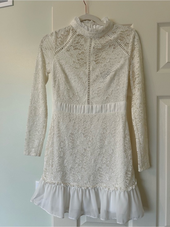 B Darlin Dresses & Skirts - Girls' White Lace Long-Sleeve Dress with Ruffle Hem